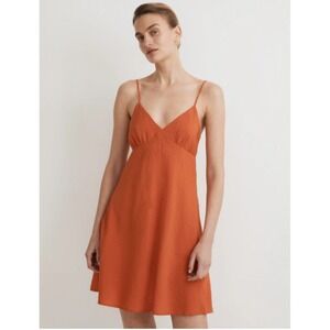 Madewell Layton Mini Slip Dress Sz 6 Criss Cross Back Copperwashed Orange V-Neck
